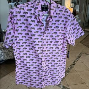 NWT Massive 90s Retro All Over Print ButtonUp Rainbow Love  Mens Size Med LGBTQ